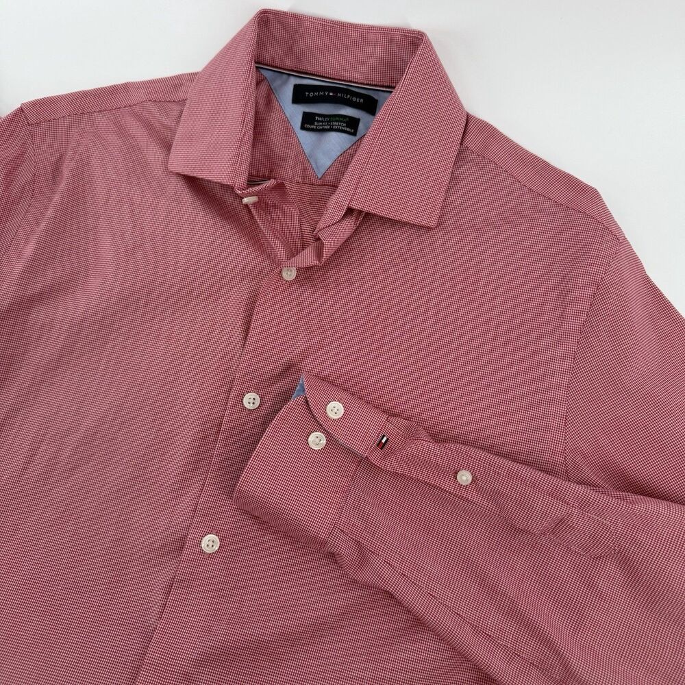 Tommy Hilfiger TH Flex Supima Long Sleeve Button Down Dress Shirt Men Medium Red